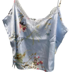 NWT In Bloom by Jonquil Lace Trim Chemise Light Blue w/Flowers Sz L
